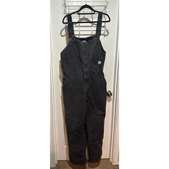 Vtg Carhartt Canvas Quilt Lined Double Knee Duck Overalls XXL USA Distressed